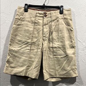☀️🏝️ Tommy Bahama Island Soft Linen Blend Shorts Khaki Flat Flap Pocket Sz 33